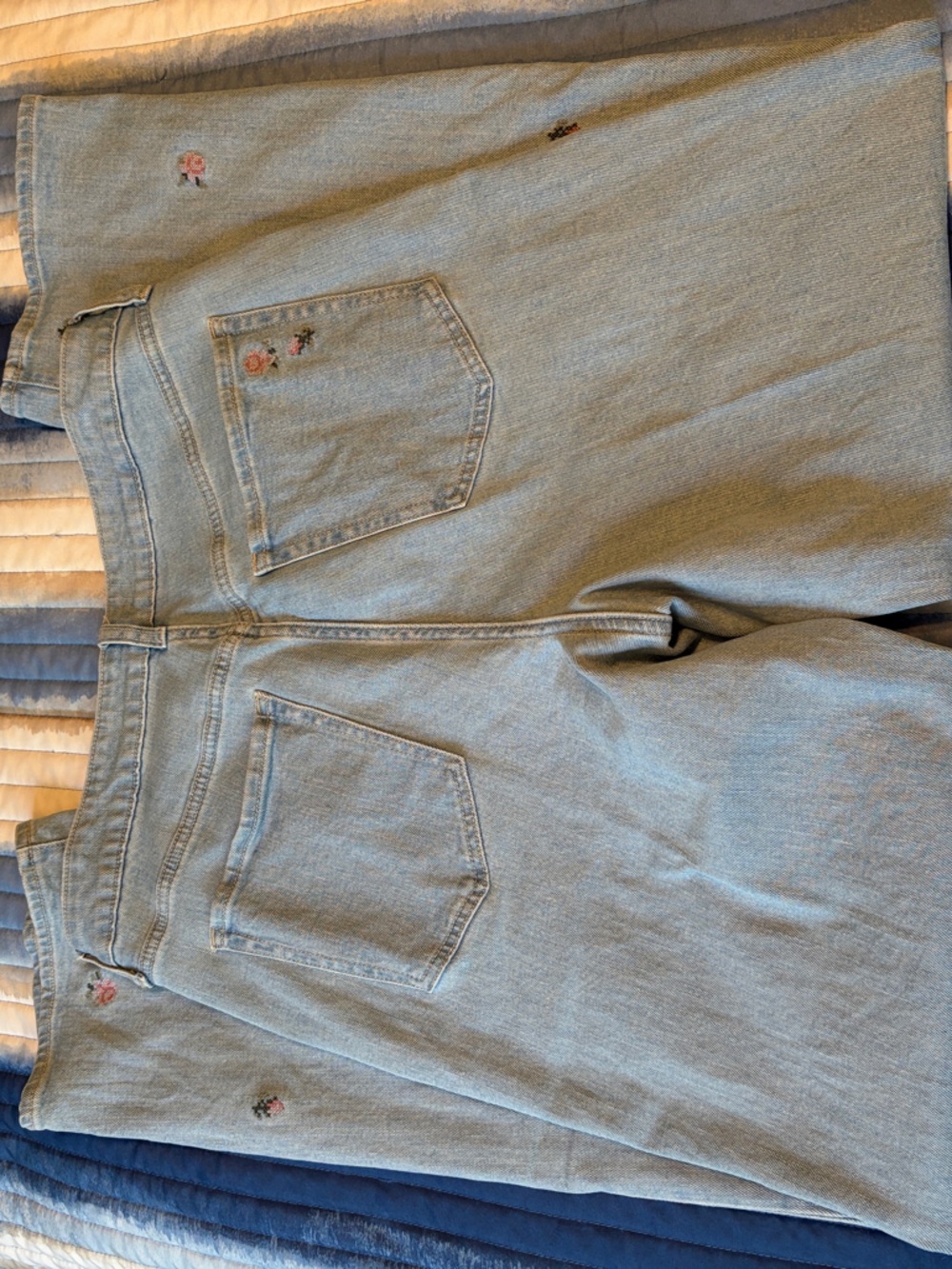 Old Navy Light Blue Straight Leg Jeans with Pink Floral Embroidery - Picture 2 of 4